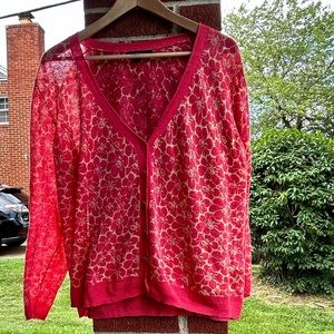 Boden Womens UK18 pink floral cardigan